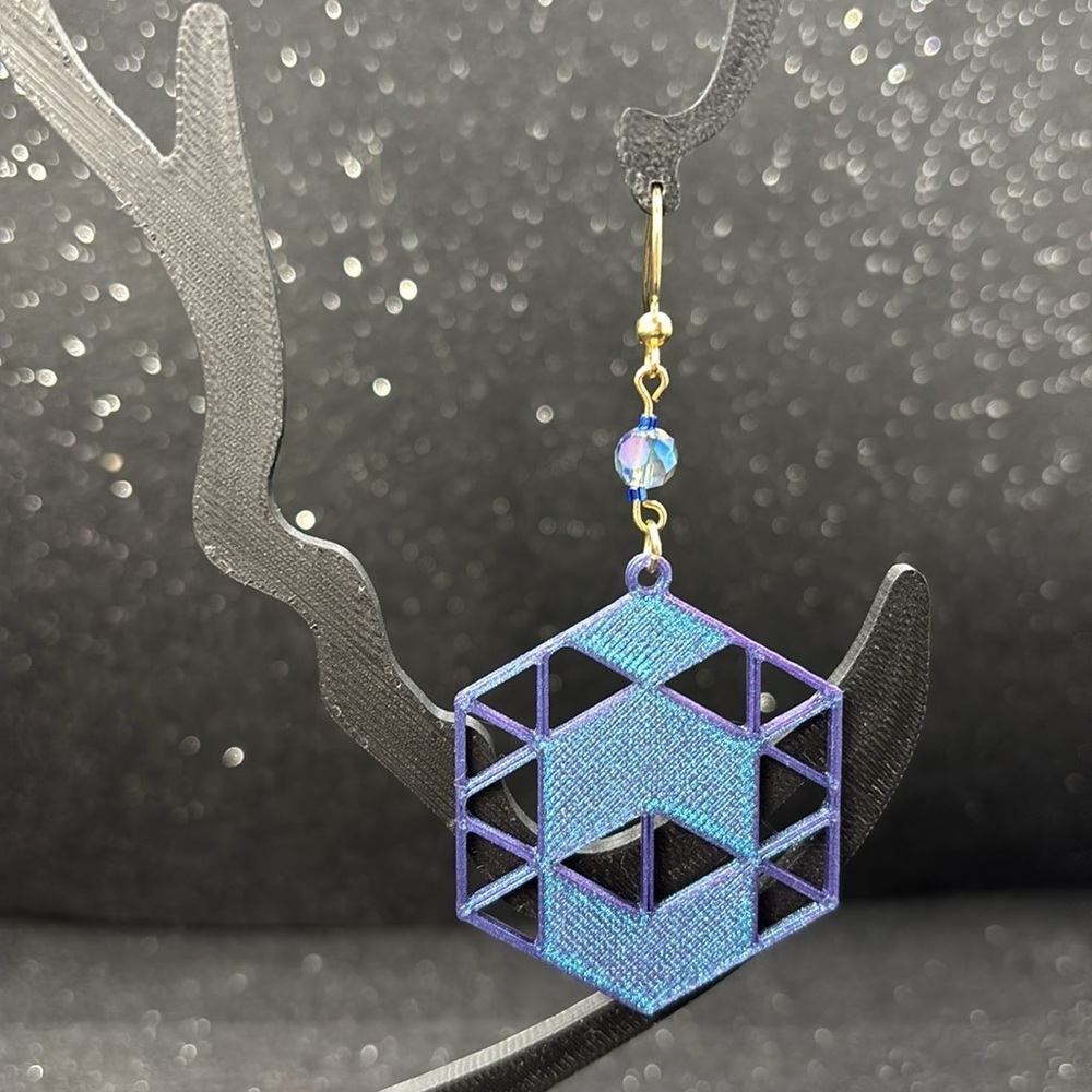 Geometric Blue‎ and Purple Color Shift Earrings - Picture 3 of 5